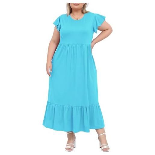 Moon Wood estivo vestito lungo donna abito lunghi curvy elegante abito casual donna con tasche taglie forti blu 4xl