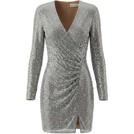 Self-Portrait rhinestone-embellished wrap-style dress - argento