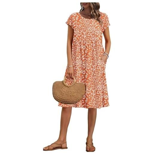 AUSELILY vestito estivo donna maniche corte abito al ginocchio con tasche | scollo a girocollo, abiti casual larghi, vestito ampio a trapezio