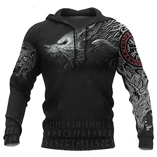 keephen uomini viking felpa con cappuccio moda casual viking tattoo 3d stampato pullover a maniche lunghe felpa giacca top
