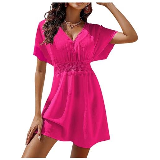GIVTULIP abito estivo donna casual vestito scollo a v con maniche corte a volant abito da spiaggia bohémien in tinta unita prendisole a-line per vacanze taglie s-l