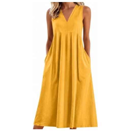 nnOuOnn abito estivo da donna, abito in lino e cotone, abito lungo in lino con tasche, scollo a v, abito da spiaggia per le vacanze