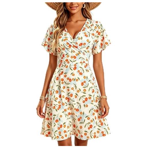 Lazz1on donna vestiti manica corta vita alta a line scollo a v midi dress casual eleganti abiti