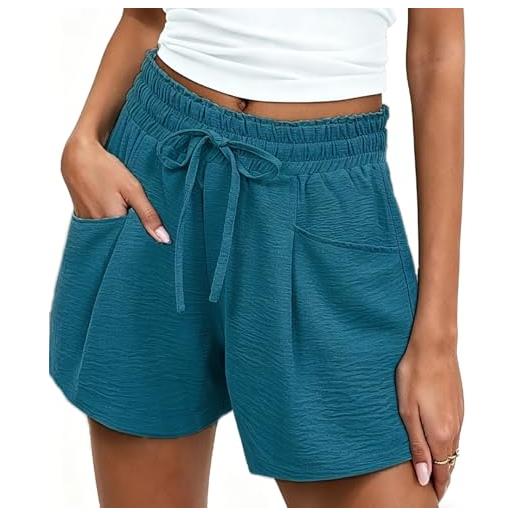 ABINGOO pantaloncini donna estivi eleganti comodi sciolto vita alta larghi elastico coulisse spiaggia casual pantaloni corti con tasche(blu, xl)