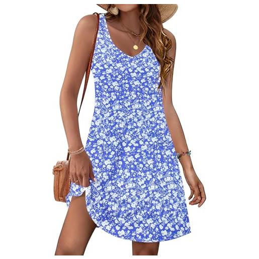 MOLERANI abiti estivi da donna con scollo a v abito da donna casual senza maniche con tasche blu bianco floreale s
