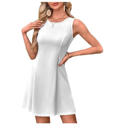 Hanaoops vestito estivo donna elegante senza maniche abito corto tinta unita vita alta linea a midi vestiti scollo rotondo casual a canotta abiti per cocktail party festa