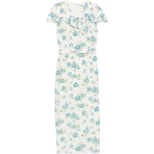 Alessandra Rich abito midi a fiori con ruches - bianco