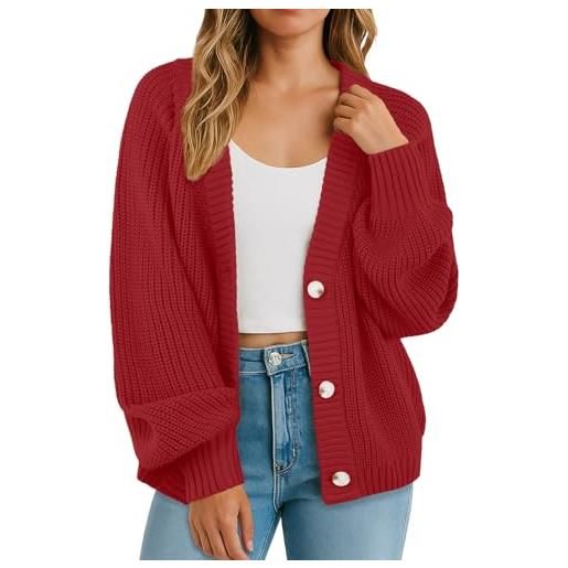 GRECERELLE cardigan da donna morbido a maniche lunghe, maglione da donna lavorato a maglia, con scollo a v, maglione oversize largo con bottoni, per donne, autunno, inverno, primavera