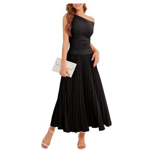 Bbonlinedress maxi abito da cocktail a pieghe monospalla formale da donna, per matrimoni, ospiti, estate, per tutti i giorni
