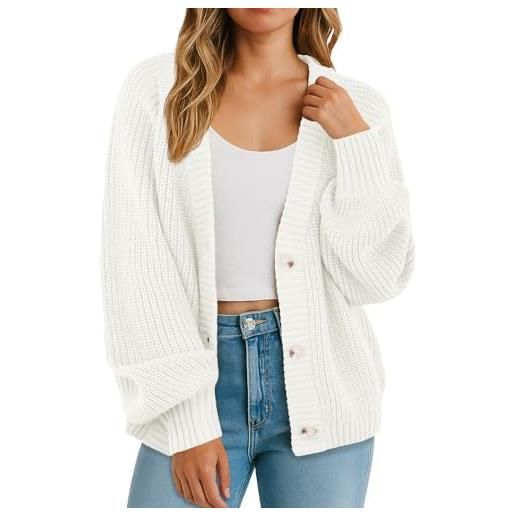 GRECERELLE cardigan da donna morbido a maniche lunghe, maglione da donna lavorato a maglia, con scollo a v, maglione oversize largo con bottoni, per donne, autunno, inverno, primavera