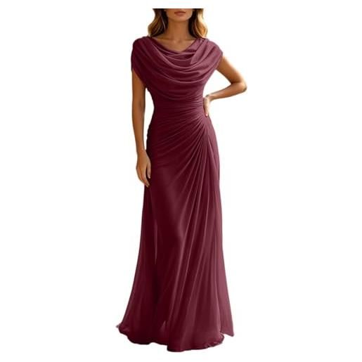DASONLUE abito da sera da donna, lungo, elegante, in chiffon, scollo a cascata, arricciato, linea ad a, senza maniche, maxi abito da ballo, per matrimoni, feste, cocktail, feste, occasioni estive