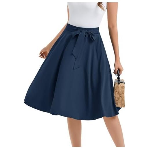 Bbonlinedress gonna midi da donna, vintage, estiva, casual, a trapezio, vita larga, svasata, con cintura