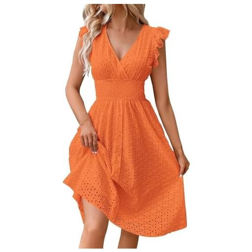 Generico vestiti estivi donna tinta unita vestito corti smanicato vestiti estivi abito fantastico curvy boho chic abbigliamento donna mare lavoro arancio m