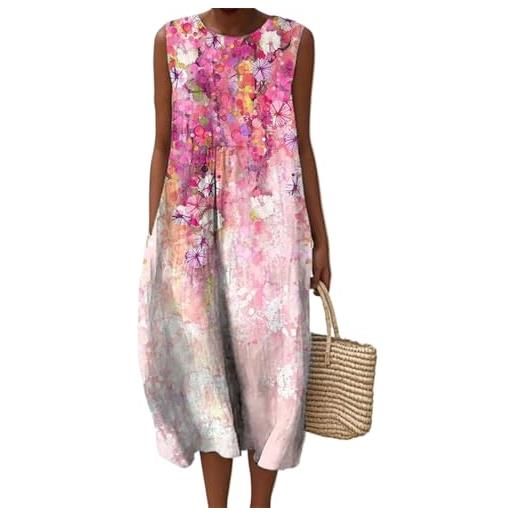 Udbeksid vestiti da donna estivi 2025 in lino cotone casual chic boho taglie forti abito larghi eleganti spiaggia estivo per lungo elegante vacanza vestito girocollo e tasca larghe senza abiti al ginocchio