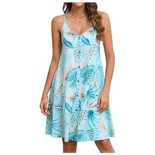Enmain vestito donna estivi senza maniche spaghetti vestiti casual scollo a v da spiaggia con tasche blu menta l