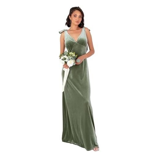 Maya Deluxe women's long velvet maxi dress ladies a-line flowy wedding guest bridesmaid evening occasion prom formal party ball gown, moss green-tie shoulders, 42