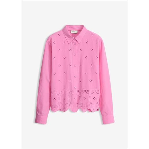 bonprix camicetta in puro cotone biologico con ricami traforati-fucsia