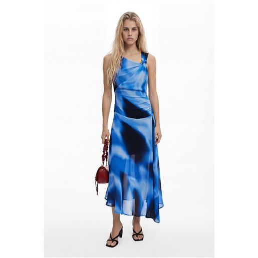 Desigual, abito lungo asimmetrico blu, viscosa, s