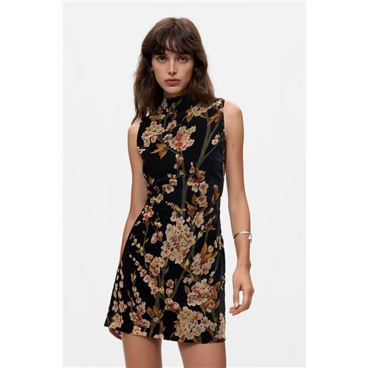 Desigual, vestito in velluto a fiori, donna, nero, l