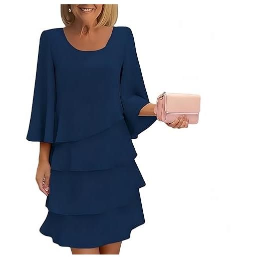 Generico abito elegante da donna con maniche a balze sovrapposte, abito a strati con volant, elegante abito da cerimonia in chiffon fluido con maniche a 3/4 per occasioni speciali