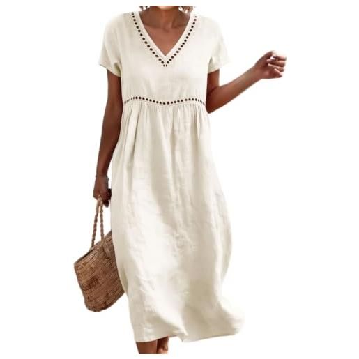 Onsoyours vestito estivo donna lungo bohémien elegante maniche corte abito in cotone lino casual chic a-linea leggero e traspirante midi abiti da spiaggia vacanza