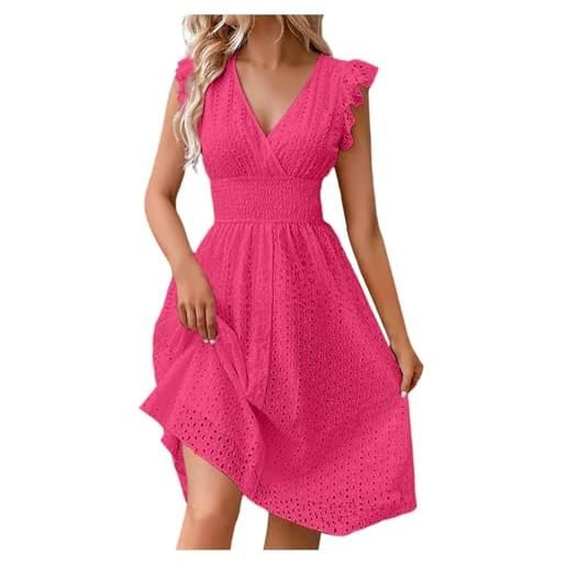 Generico abito da donna di media lunghezza in pizzo jacquard scollato sottile con scollo a v, abito da donna grande vestiti maglia