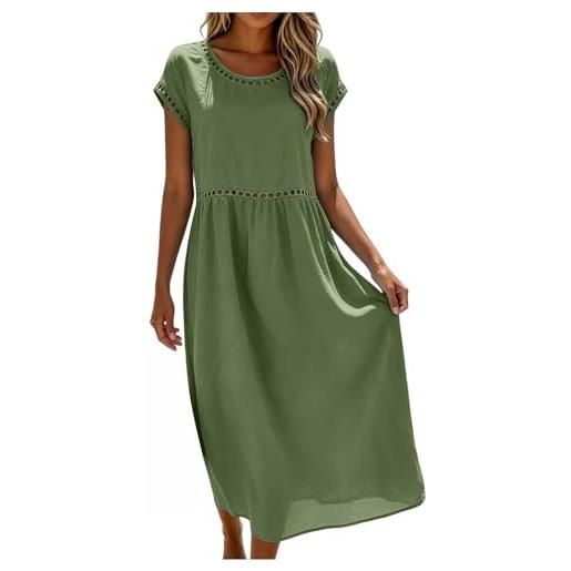 Generico abiti estivi donna bohemien manica corta cotone lino casual morbido maxi boho tinta unita abito spiaggia colletto rotondo elegante festival vacanze spiaggia viaggio