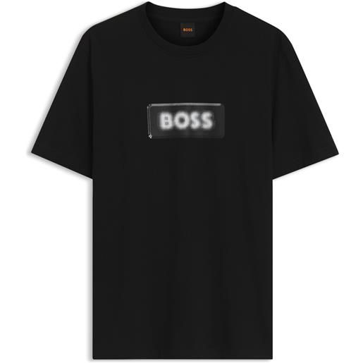 BOSS t-shirt in jersey di cotone con grafica con logo, nero