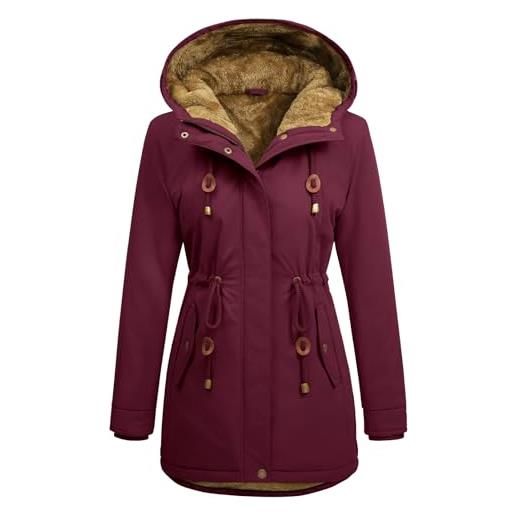 Vancavoo parka donna invernale giubbotto con fodera in pile caldo giacca | parka caldo con cappuccio, vita regolabile, polsini a coste, tasche oblique, zip e bottoni automatici