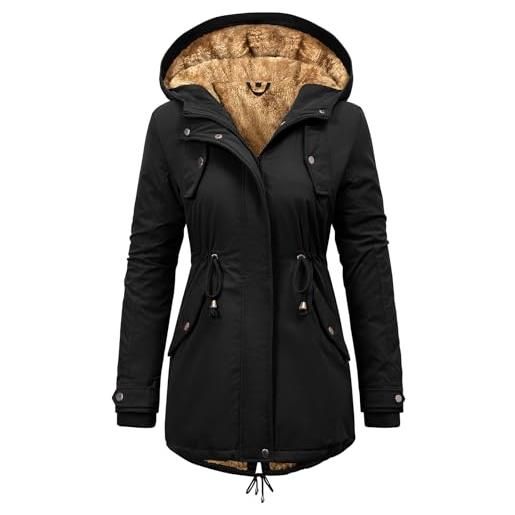 Vancavoo parka donna invernale con cappuccio giacca imbottita calda | cappotto con fodera in peluche, vita con coulisse, polsini a coste, tasche e spacco posteriore