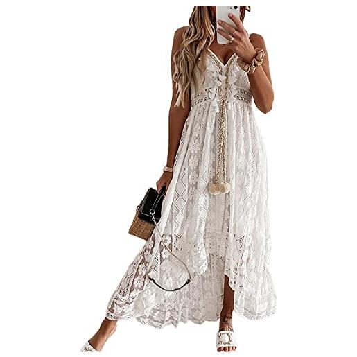 Yoisdtxc abito estivo casual da donna con orlo in pizzo profondo scollo a v senza maniche abbigliamento da spiaggia spalline sottili mini abito con volant, a-bianco, xl