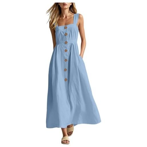 Chanpning vestito donna estivo abiti lunghi estivi donna vestito in lino di cotone scollo girocollo senza maniche abito bohémien pulsanti vestitini leggera traspirante per mare da spiaggia e vacanza