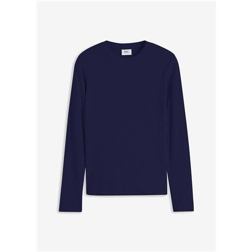 bonprix maglia a maniche lunghe in puro cotone a coste-blu