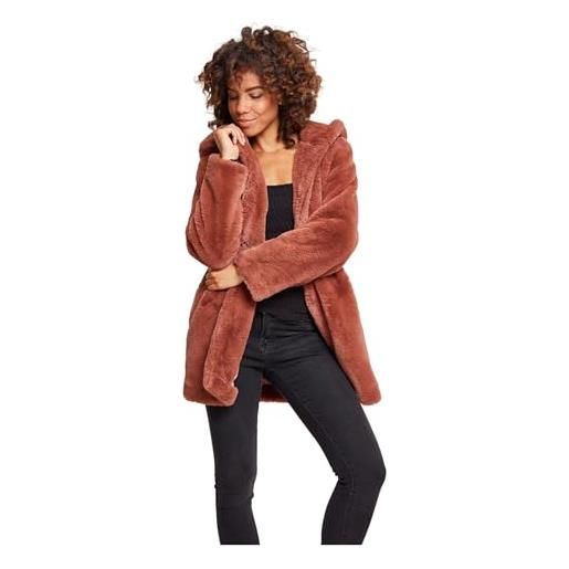 Urban classics giubbotto donna ecopelliccia con cappuccio extra grande, cappotto in pile corto, tasche laterali e chiusura ad occhiello, taglie da xs a 5xl