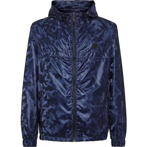 Philipp Plein giacca a vento con cappuccio e stampa camouflage - blu