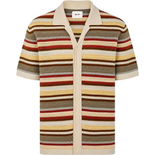 NN07 lars striped point-collar short-sleeve cardigan - toni neutri