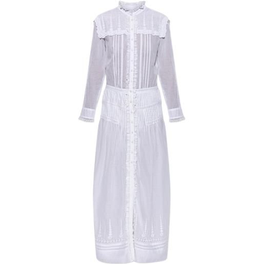 MARANT ÉTOILE abito lungo con ruches e ricami - bianco