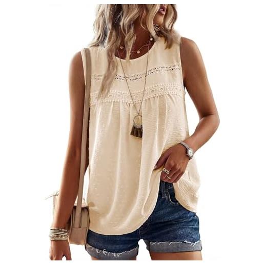 TUUHAW canotte donna estive elegante t shirt senza maniche magliette estate | collo rotondo, boho camicia, casual pizzo tank top, allentate blusa, vintage tinta unita, classico canottiera, affari lavoro