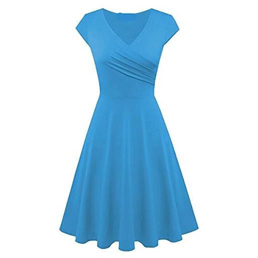 YMING abito da donna con scollo a v abito manica corta abiti da festa sexy abito longuette azzurro m