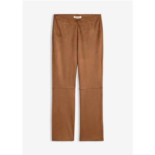 bonprix pantaloni cropped in similpelle scamosciata-marrone