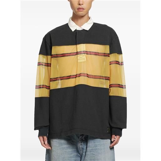 KAPITAL sheer-panelled striped rugby polo shirt - nero