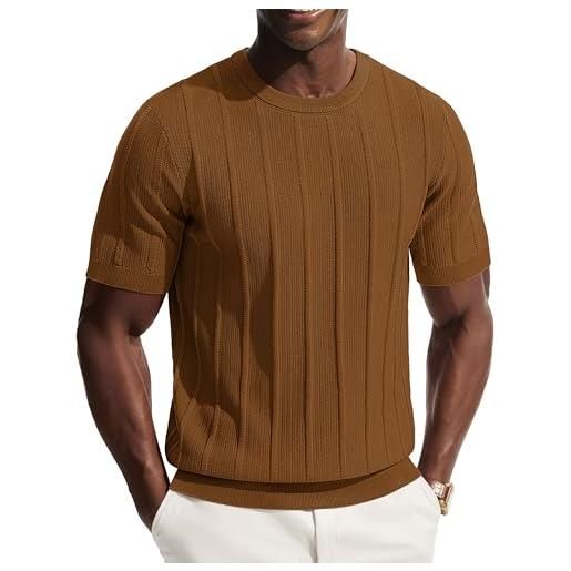PJ PAUL JONES maglietta da uomo a maniche corte con scollo rotondo, slim fit, per il tempo libero, estiva, marrone, l