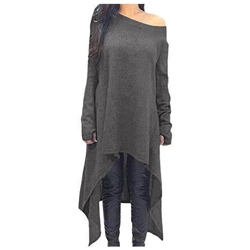 ZANZEA donna vestiti con maniche lunghe asimmetrico elegante abito girocollo tunic tops oversize camicetta grigio m