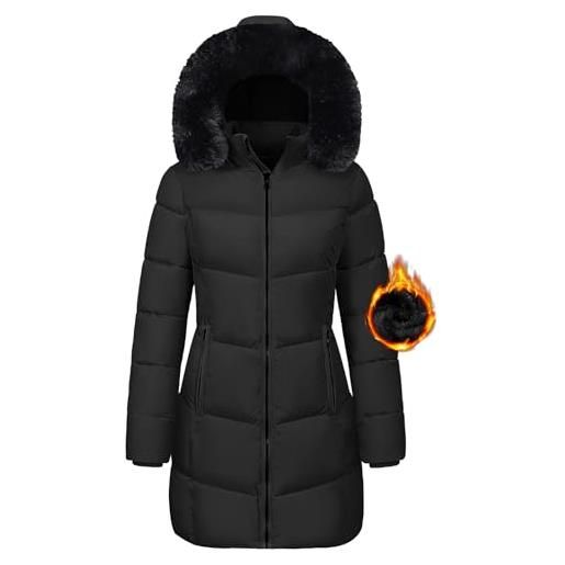 Vancavoo parka donna invernale trapuntato con cappuccio lungo giubbotto | giacca calda idrorepellente con fodera in pile, bordo rimovibile, polsini a costine e tasche zip
