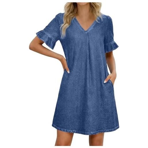 Generico abito donna elegante jeans scollo a v volant casuale orlo svasato maniche corte vestito estivo elegante donna curvy