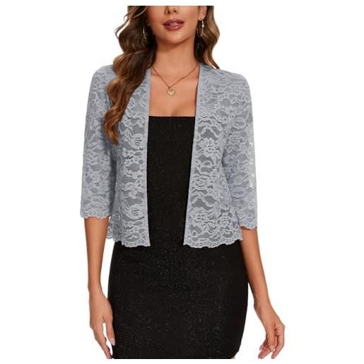 Kyzoeyou coprispalle da donna casual in pizzo, bolero, coprispalle con maniche a 3/4, capispalla per coprire il vestito