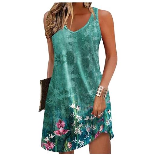 Zeagoo abito estivo casual da donna con tasche girocollo senza maniche abiti da donna 2025, stampa floreale verde, m