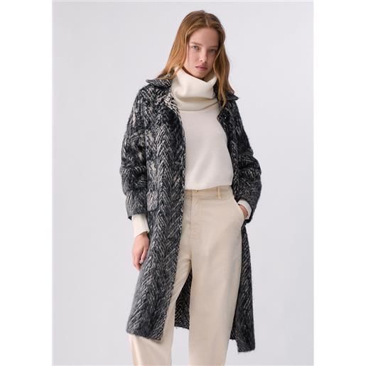 Liu jo cappotto jacquard in maglia spazzolata, grigio spinato