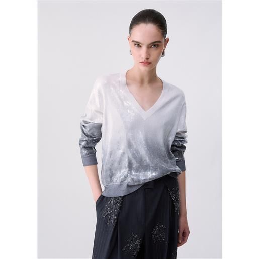 Liu jo maglia dégradé con paillettes, grigio