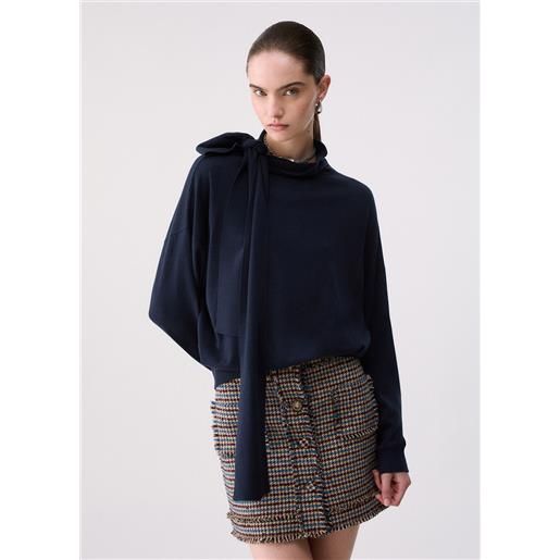 Liu jo maglia in lana con fiocco, blu scuro